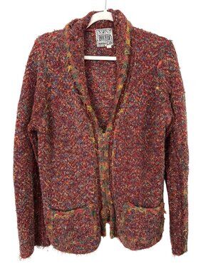 Curio Cardigan Sweater Size Large Zip Front Chevron Wool Blend Textured Knitwear